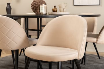 Ruokailuryhmä Möbelfashion Copenhagen-ruokailuryhmä 140 cm, pyöreä, 6 Velvet-tuolilla Beige/musta2 - Huonekalut - Pöytä & ruokailuryhmä - Ruokailuryhmä