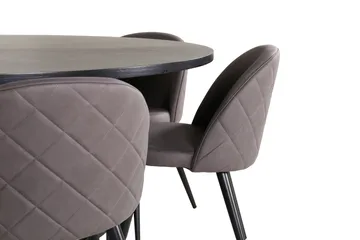 Ruokailuryhmä Möbelfashion Copenhagen-ruokailuryhmä 140 cm, pyöreä, 6 Velvet-tuolilla Musta/harmaa - Huonekalut - Pöytä & ruokailuryhmä - Ruokailuryhmä
