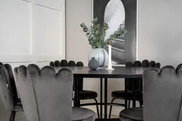Ruokailuryhmä Möbelfashion Copenhagen-ruokailuryhmä 140 cm, pyöreä, 6 Limhamn-tuolilla Musta/harmaa - Huonekalut - Pöytä & ruokailuryhmä - Ruokailuryhmä