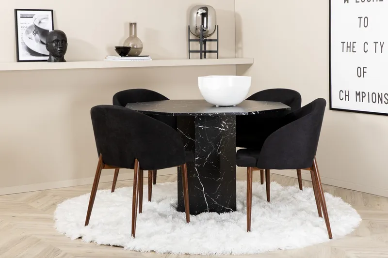 Ruokailuryhmä Marai 110 cm Pyöreä sis 4 Labbetorp tuolia, Musta/Ruskea