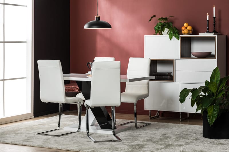 Ruokailuryhmä Mendoza 140 cm 4 Jack tuolia - Valkoinen/Musta/Musta PU/Kromi - Huonekalut - Pöytä & ruokailuryhmä - Ruokailuryhmä