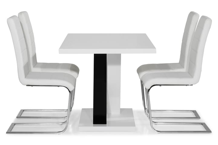 Ruokailuryhmä Mendoza 140 cm 4 Jack tuolia - Valkoinen/Musta/Musta PU/Kromi - Ruokailuryhmä