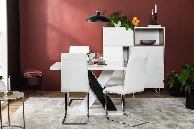 Ruokailuryhmä Mendoza 140 cm 4 Jack tuolia - Valkoinen/Musta/Musta PU/Kromi - Huonekalut - Pöytä & ruokailuryhmä - Ruokailuryhmä