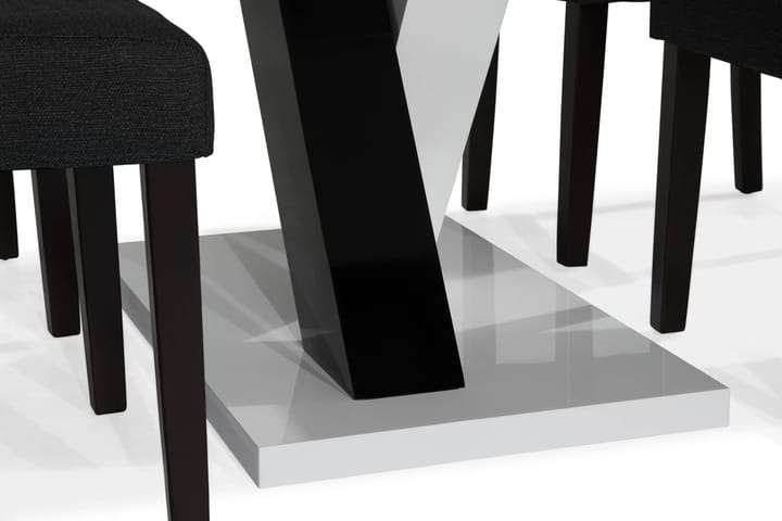 Ruokailuryhmä Mendoza 140 cm 4 Leo tuolia - Valkoinen/Musta/Musta PU - Ruokailuryhmä