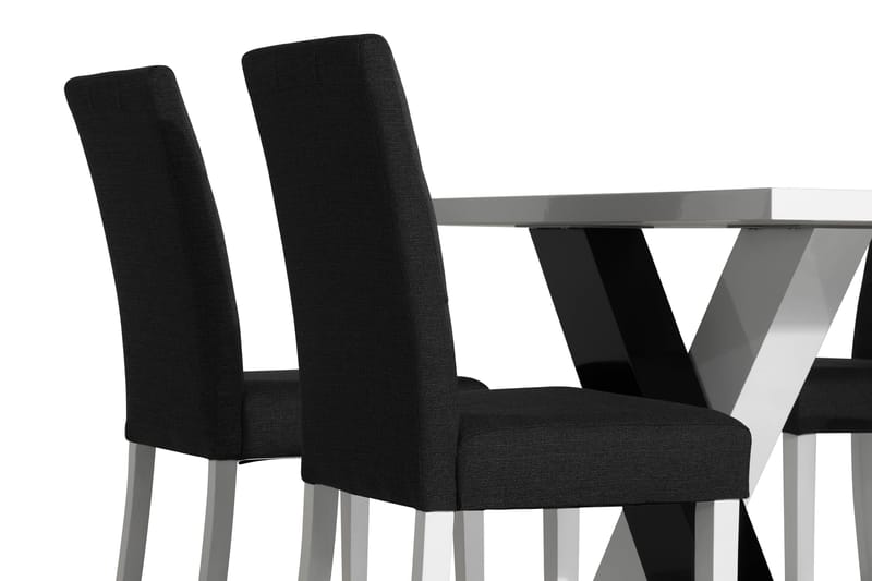 Ruokailuryhmä Mendoza 140 cm 4 Leo tuolia - Valkoinen/Musta/Musta PU - Huonekalut - Pöytä & ruokailuryhmä - Ruokailuryhmä