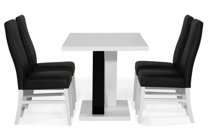 Ruokailuryhmä Mendoza 140 cm 4 Max tuolia - Valkoinen/Musta/Musta PU - Ruokailuryhmä