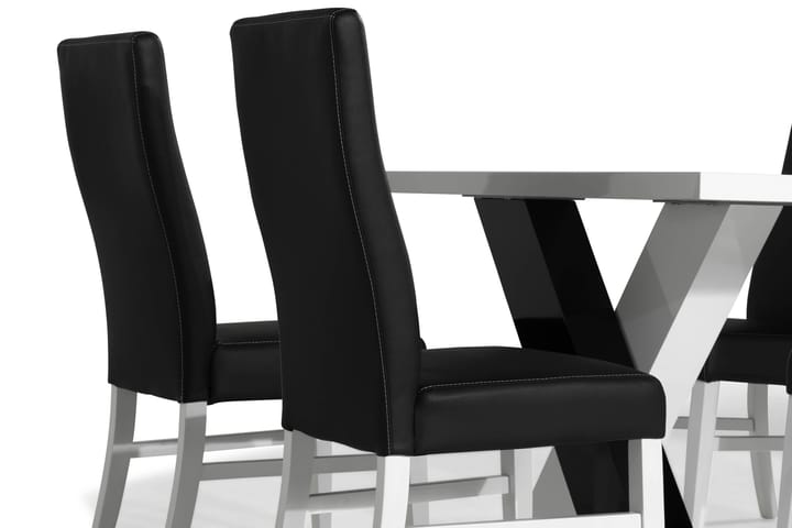 Ruokailuryhmä Mendoza 140 cm 4 Max tuolia - Valkoinen/Musta/Musta PU - Ruokailuryhmä