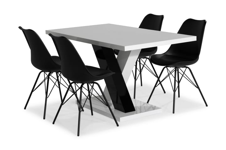 Ruokailuryhmä Mendoza 140 cm 4 Scale tuolia - Valkoinen/Musta/Musta PU - Ruokailuryhmä