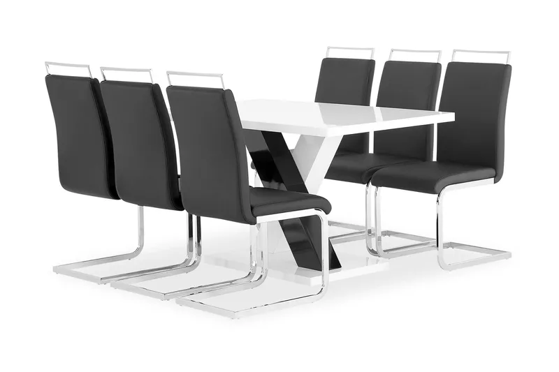 Ruokailuryhmä Mendoza 140 cm 6 Robledo tuolia, Valkoinen/Musta/Kromi