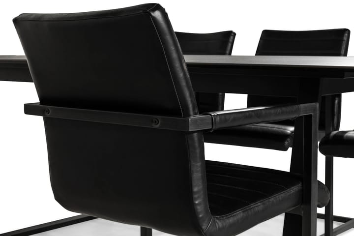 Ruokailuryhmä Mila 200 cm + 6 Dutch tuolia Vintage - Musta/Musta PU - Ruokailuryhmä