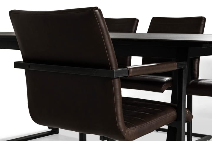 Ruokailuryhmä Mila 200 cm + 6 Dutch tuolia Vintage - Musta/Tummanruskea PU - Ruokailuryhmä