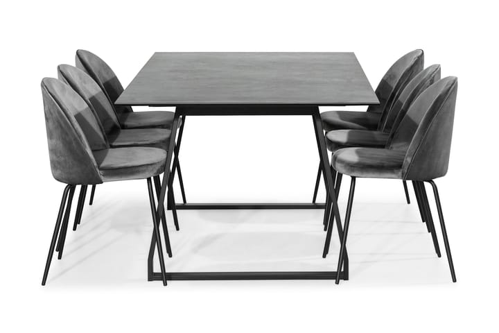 Ruokailuryhmä Mila 200 cm 6 Gerardo tuolia - Musta/Harmaa/Musta - Ruokailuryhmä