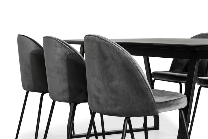Ruokailuryhmä Mila 200 cm 6 Gerardo tuolia - Musta/Harmaa/Musta - Ruokailuryhmä