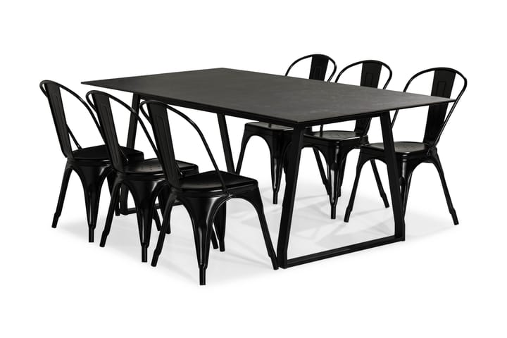 Ruokailuryhmä Mila 200 cm 6 Gerardo tuolia - Musta/Musta - Ruokailuryhmä