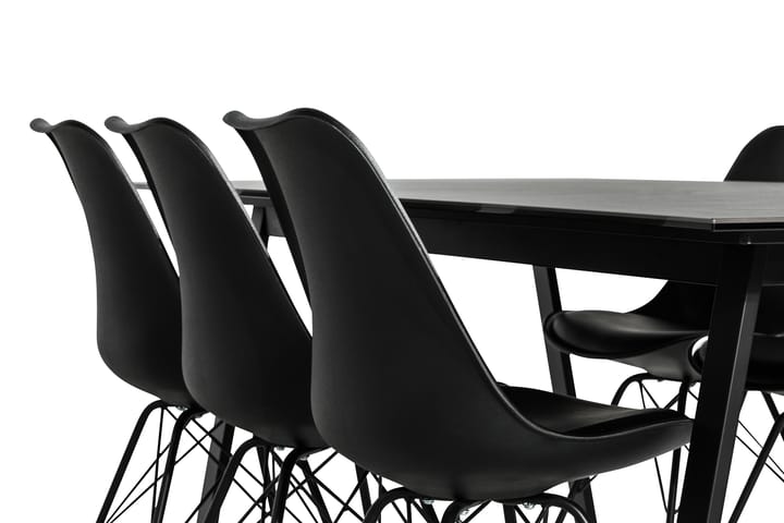 Ruokailuryhmä Mila 200 cm 6 Scale tuolia - Musta/Musta PU/Musta - Ruokailuryhmä