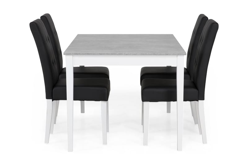 Ruokailuryhmä Montague 140 cm 4 Leo tuolia - Betoni/Valkoinen/Musta PU - Huonekalut - Pöytä & ruokailuryhmä - Ruokailuryhmä