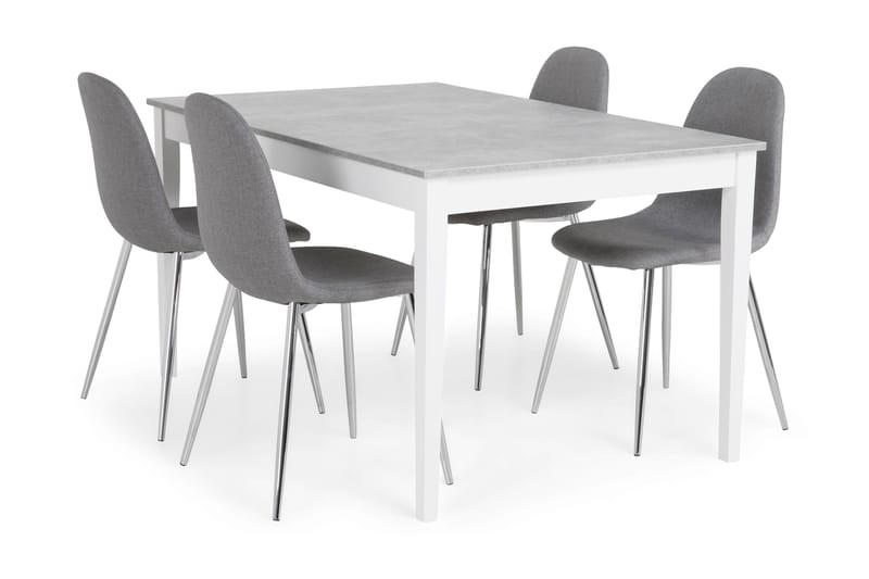 Ruokailuryhmä Montague 140 cm 4 Naira tuolia - Betoni/Valkoinen/Harmaa/Kromi - Huonekalut - Pöytä & ruokailuryhmä - Ruokailuryhmä