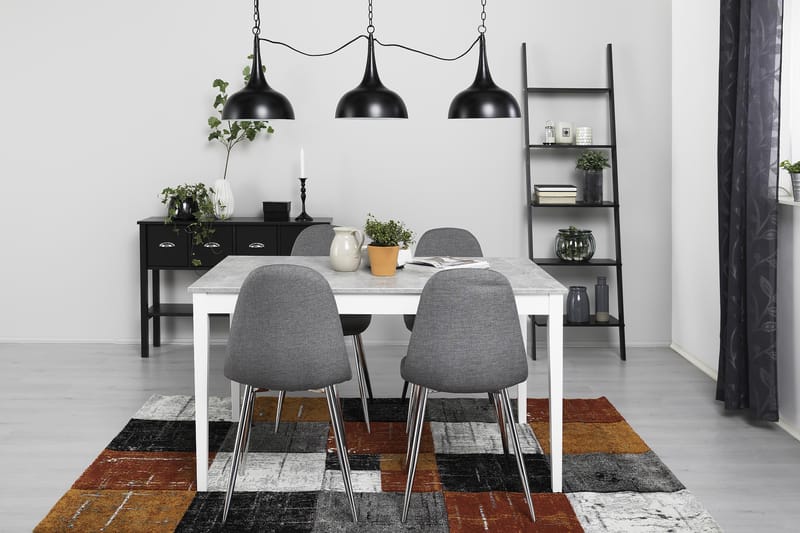 Ruokailuryhmä Montague 140 cm 4 Naira tuolia - Betoni/Valkoinen/Harmaa/Kromi - Huonekalut - Pöytä & ruokailuryhmä - Ruokailuryhmä