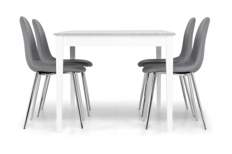 Ruokailuryhmä Montague 140 cm 4 Naira tuolia - Betoni/Valkoinen/Harmaa/Kromi - Huonekalut - Pöytä & ruokailuryhmä - Ruokailuryhmä