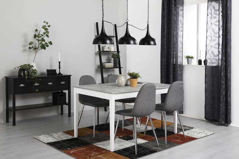 Ruokailuryhmä Montague 140 cm 4 Naira tuolia - Betoni/Valkoinen/Harmaa/Kromi - Huonekalut - Pöytä & ruokailuryhmä - Ruokailuryhmä