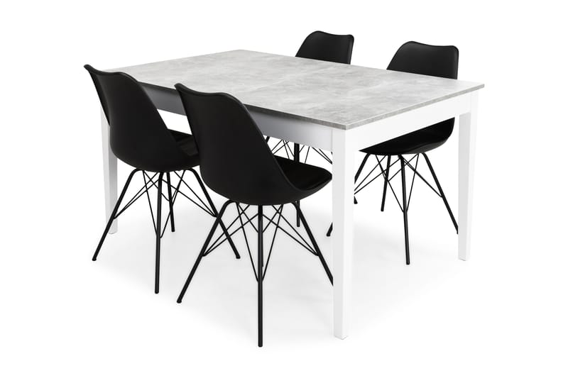 Ruokailuryhmä Montague 140 cm 4 Scale tuolia - Betoni/Valk/Musta PU/Musta - Huonekalut - Pöytä & ruokailuryhmä - Ruokailuryhmä