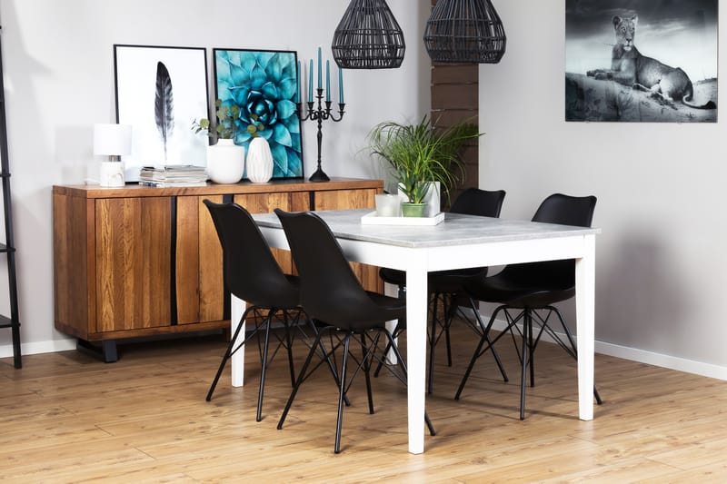 Ruokailuryhmä Montague 140 cm 4 Scale tuolia - Betoni/Valk/Musta PU/Musta - Huonekalut - Pöytä & ruokailuryhmä - Ruokailuryhmä