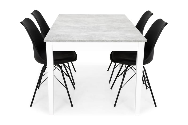 Ruokailuryhmä Montague 140 cm 4 Scale tuolia - Betoni/Valk/Musta PU/Musta - Huonekalut - Pöytä & ruokailuryhmä - Ruokailuryhmä