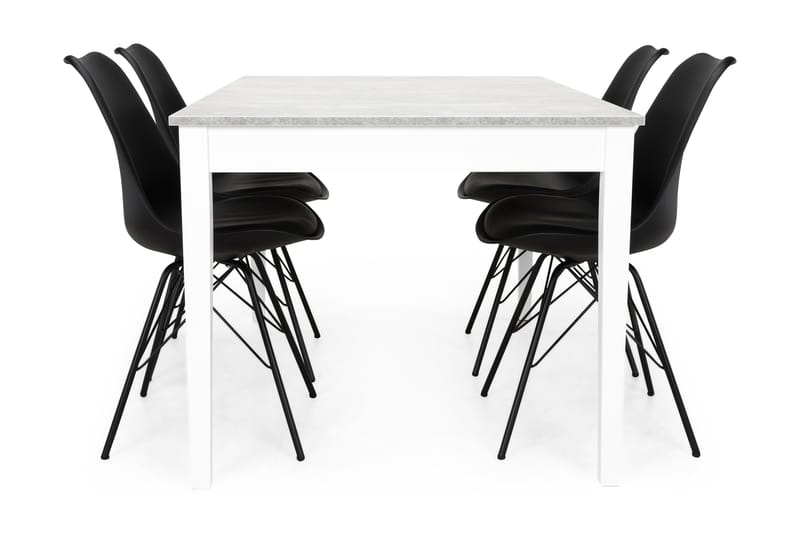 Ruokailuryhmä Montague 140 cm 4 Scale tuolia - Betoni/Valk/Musta PU/Musta - Huonekalut - Pöytä & ruokailuryhmä - Ruokailuryhmä