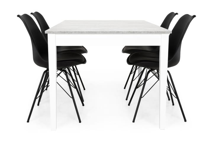 Ruokailuryhmä Montague 140 cm 4 Scale tuolia - Betoni/Valk/Musta PU/Musta - Ruokailuryhmä
