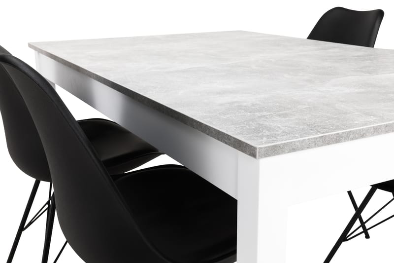Ruokailuryhmä Montague 140 cm 4 Scale tuolia - Betoni/Valk/Musta PU/Musta - Huonekalut - Pöytä & ruokailuryhmä - Ruokailuryhmä
