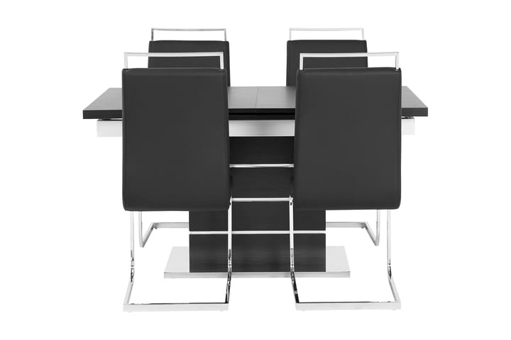 Ruokailuryhmä Mueller 140 cm 4 Robledo tuolia - Musta/Valkoinen/Kromi - Ruokailuryhmä