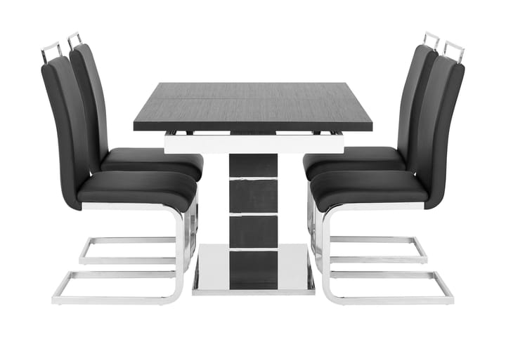 Ruokailuryhmä Mueller 140 cm 4 Robledo tuolia - Musta/Valkoinen/Kromi - Ruokailuryhmä