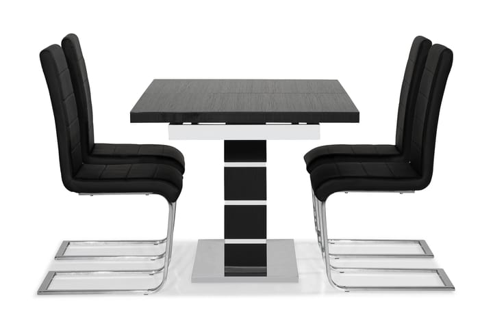 Ruokailuryhmä Mueller 4 Jack tuolia - Musta/Valkoinen/Valk PU/Kromi - Ruokailuryhmä