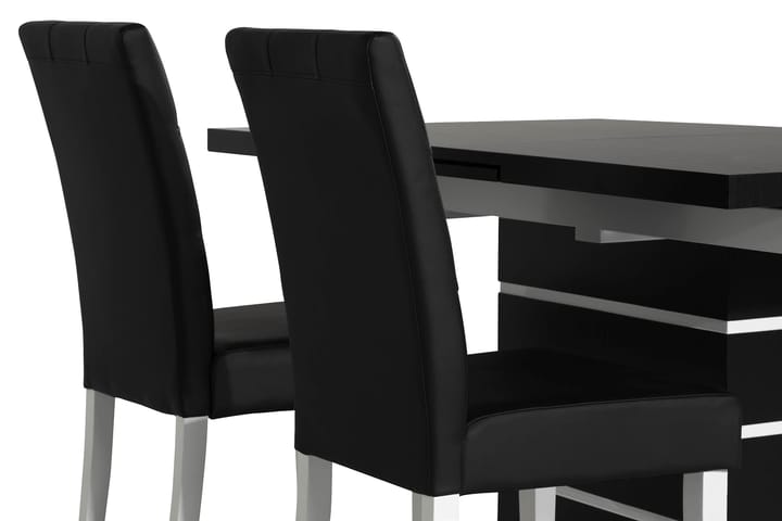 Ruokailuryhmä Mueller 4 Leo tuolia - Musta/Valkoinen/Musta PU - Ruokailuryhmä