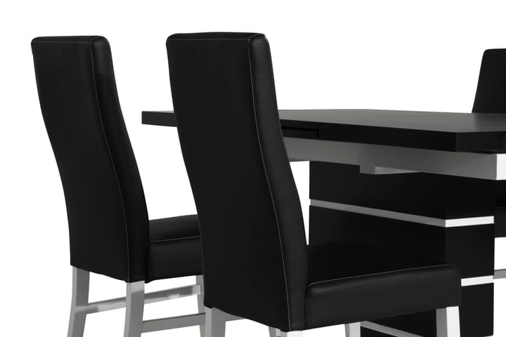 Ruokailuryhmä Mueller 4 Max tuolia - Musta/Valkoinen/Musta PU - Ruokailuryhmä