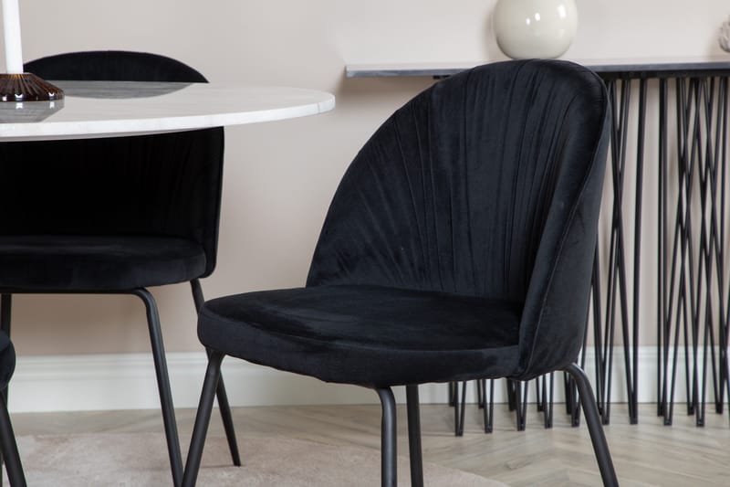 Ruokailuryhmä Netanya 106 cm Pyöreä 4 Matanza tuolia - Marmori/Valkoinen/Musta - Huonekalut - Pöytä & ruokailuryhmä - Ruokailuryhmä