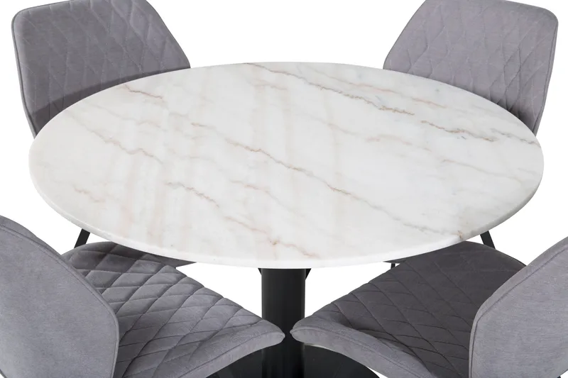 Ruokailuryhmä Netanya 106 cm Pyöreä Marmori 4 Pombriego Tuol - Valkoinen/Musta/Harmaa - Huonekalut - Pöytä & ruokailuryhmä - Ruokailuryhmä