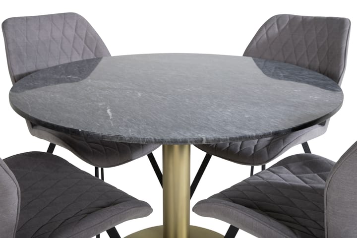 Ruokailuryhmä Netanya 106 cm Pyöreä 4 Pombriego tuolia - Marmori/Musta/Messinki/Harmaa - Ruokailuryhmä