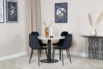 Ruokailuryhmä Netanya 106 cm Pyöreä 4 Yegua tuolia - Marmori/Valkoinen/Musta - Huonekalut - Pöytä & ruokailuryhmä - Ruokailuryhmä