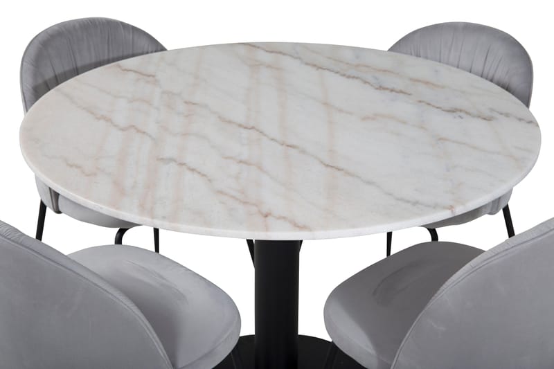 Ruokailuryhmä Netanya 106 cm Pyöreä Marmori 4 Matanza Tuol - Valkoinen/Musta/Harmaa - Huonekalut - Pöytä & ruokailuryhmä - Ruokailuryhmä