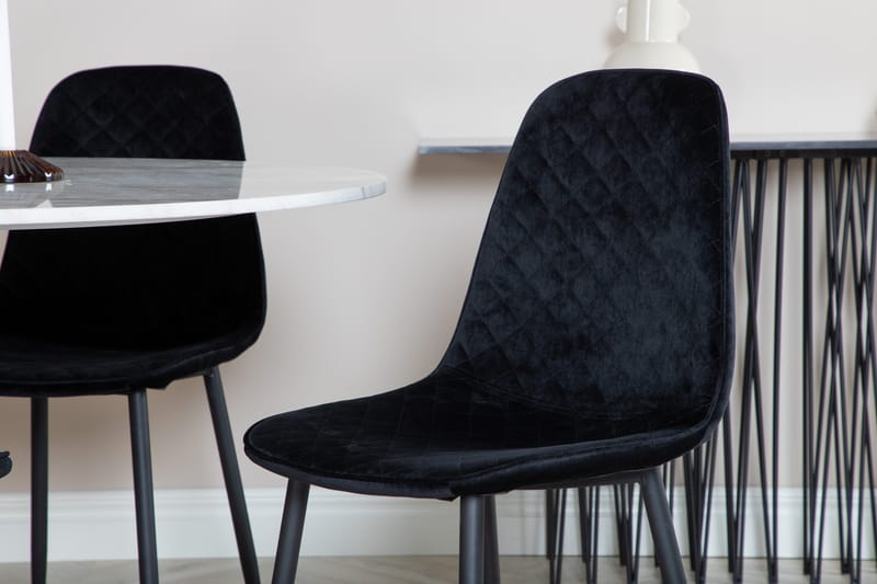 Ruokailuryhmä Netanya 106 cm Pyöreä 4 Yegua tuolia - Marmori/Valkoinen/Musta - Huonekalut - Pöytä & ruokailuryhmä - Ruokailuryhmä