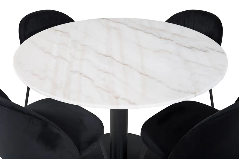 Ruokailuryhmä Netanya 106 cm Pyöreä 4 Matanza tuolia - Marmori/Valkoinen/Musta - Huonekalut - Pöytä & ruokailuryhmä - Ruokailuryhmä