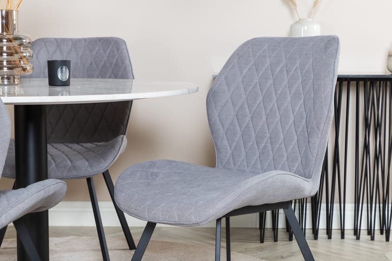 Ruokailuryhmä Netanya 106 cm Pyöreä Marmori 4 Pombriego Tuol - Valkoinen/Musta/Harmaa - Huonekalut - Pöytä & ruokailuryhmä - Ruokailuryhmä