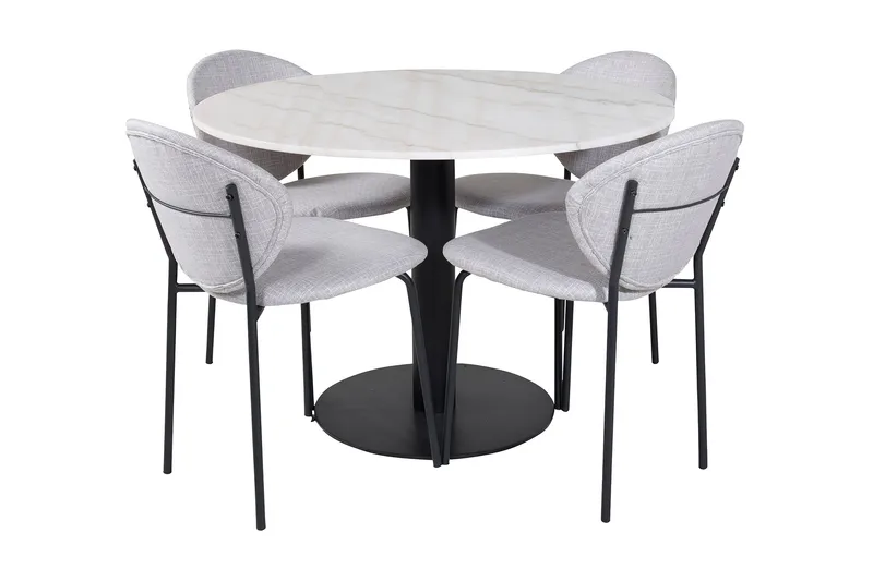 Ruokailuryhmä Netanya 106 cm Pyöreä Marmori 4 Capmany Tuolia, Valkoinen/Musta/Beige