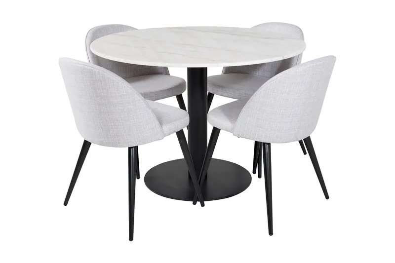 Ruokailuryhmä Netanya 106 cm Pyöreä Marmori 4 Longreone Tuol, Valkoinen/Musta/Harmaa