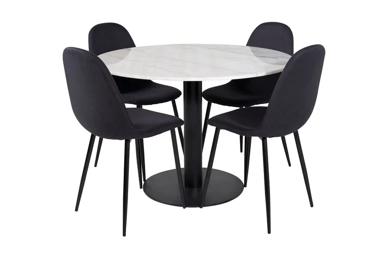 Ruokailuryhmä Netanya 106 cm Pyöreä 4 Yegua tuolia, Marmori/Valkoinen/Musta