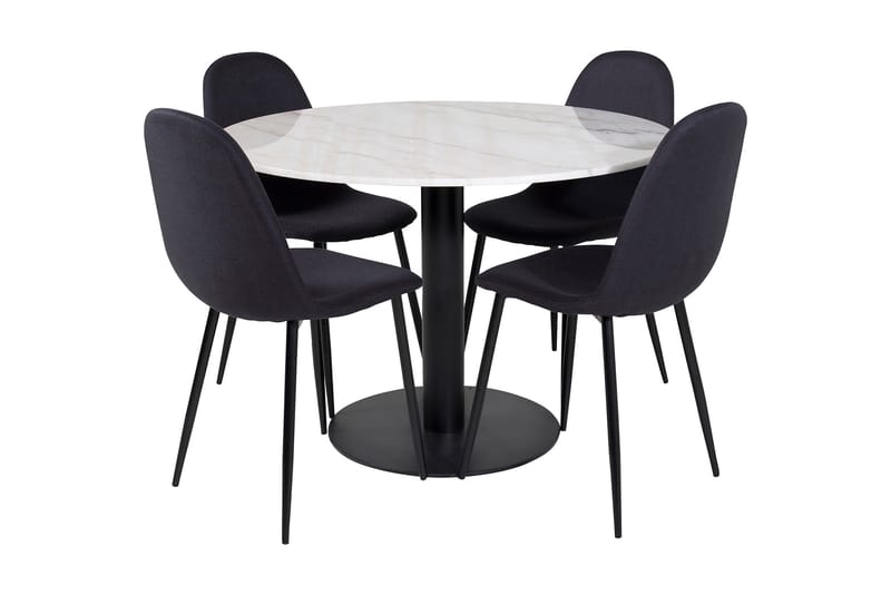 Ruokailuryhmä Netanya 106 cm Pyöreä 4 Yegua tuolia, Marmori/Valkoinen/Musta