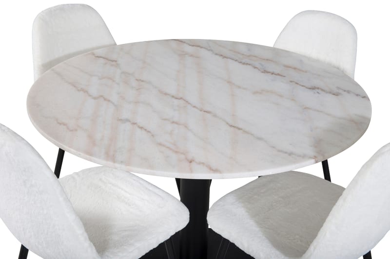 Ruokailuryhmä Netanya 106 cm Pyöreä 4 Yegua tuolia - Marmori/Valkoinen/Musta - Huonekalut - Pöytä & ruokailuryhmä - Ruokailuryhmä