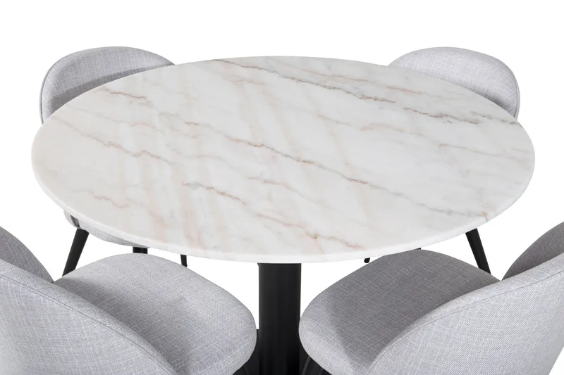 Ruokailuryhmä Netanya 106 cm Pyöreä Marmori 4 Longreone Tuol - Valkoinen/Musta/Harmaa - Huonekalut - Pöytä & ruokailuryhmä - Ruokailuryhmä