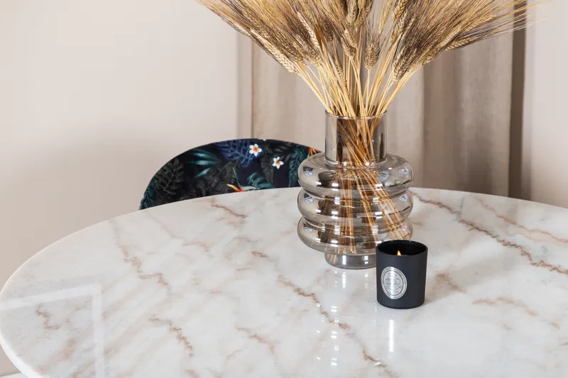 Ruokailuryhmä Netanya 106 cm Pyöreä Marmori 4 Longreone Tuol - Valkoinen/Musta/Sininen - Huonekalut - Pöytä & ruokailuryhmä - Ruokailuryhmä